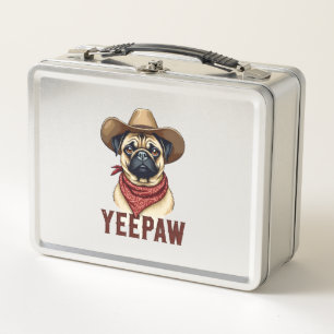 Vintage-Cowboy-Mops-YeePaw-Western-Hund-Illustrati Metall Brotdose