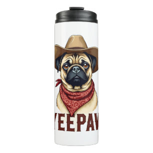 Vintage-Cowboy-Mops-YeePaw-Western-Hund-Illustrati Thermosbecher