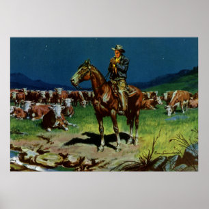 Vintage-Cowboy, Rinderzüchter auf der Farm Poster