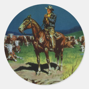 Vintage Cowboy, Rinderzüchter auf der Farm Runder Aufkleber