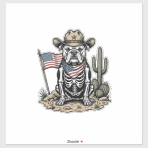 Vintage-Cowboy-Skelett-Hund-patriotisches-Shirt-De Aufkleber