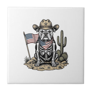 Vintage-Cowboy-Skelett-Hund-patriotisches-Shirt-De Fliese