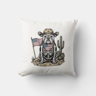 Vintage-Cowboy-Skelett-Hund-patriotisches-Shirt-De Kissen
