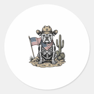 Vintage-Cowboy-Skelett-Hund-patriotisches-Shirt-De Runder Aufkleber
