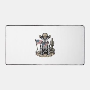 Vintage-Cowboy-Skelett-Hund-patriotisches-Shirt-De Schreibtischunterlage