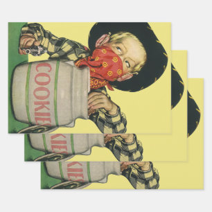 Vintage-Cowboy-Spielzeugpistole Hand im Keksglas Geschenkpapier Set