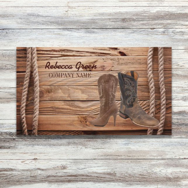 Vintage Cowboy-Stiefel Western Mode Visitenkarte (vintage woodgrain cowboy boots western fashion business card)