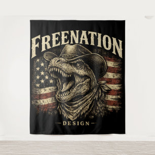 Vintage-Cowboy-T-Rex-Amerikanische-Flagge Wandteppich