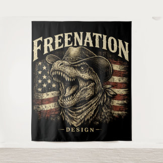 Vintage-Cowboy-T-Rex-Amerikanische-Flagge Wandteppich