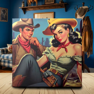 Vintage Cowboy und Cowgirl Fliese