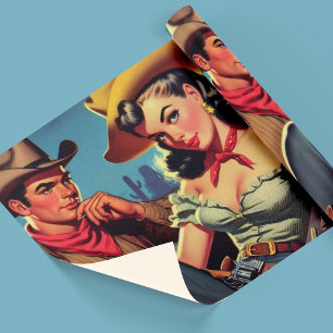 Vintage Cowboy und Cowgirl Geschenkpapier