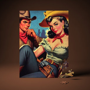 Vintage-Cowboy und Cowgirl Puzzle