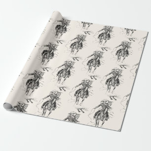 Vintage-Cowboy- und Pferde-Illustration Geschenkpapier