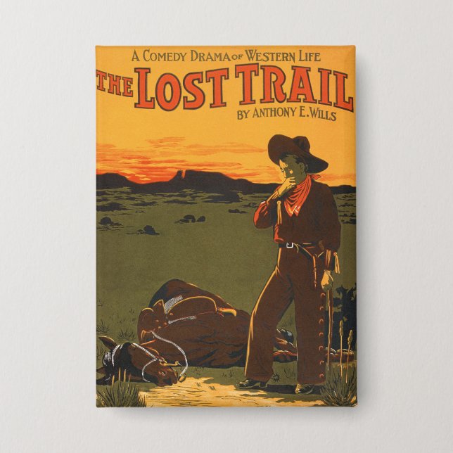 Vintage-Cowboy- und Pferde-Sonnenuntergangs-Wester Button (Vorderseite)