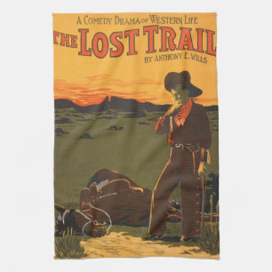 Vintage-Cowboy- und Pferde-Sonnenuntergangs-Wester Geschirrtuch