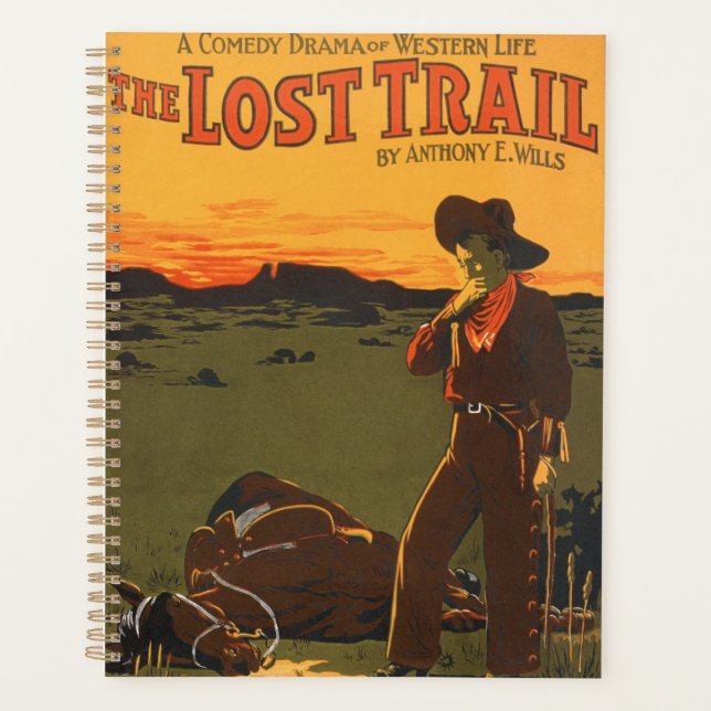 Vintage-Cowboy- und Pferde-Sonnenuntergangs-Wester Planer (Vorderseite)