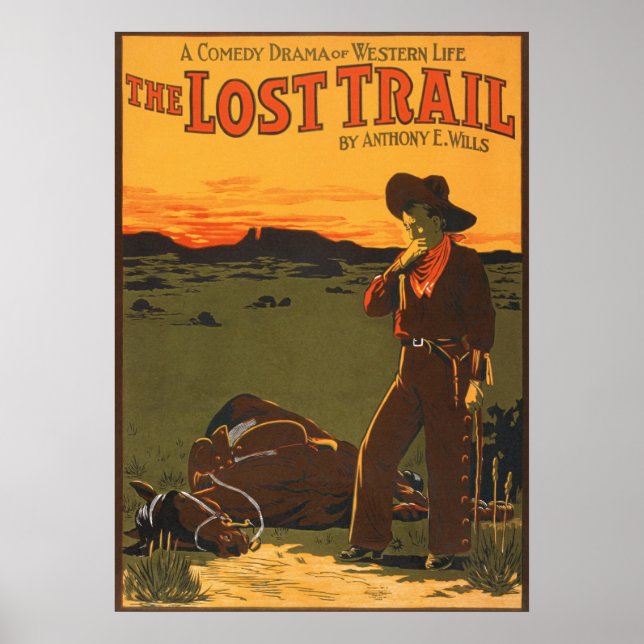 Vintage-Cowboy- und Pferde-Sonnenuntergangs-Wester Poster (Vorne)
