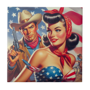Vintage Cowboy und Pin Up Fliese