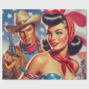Vintage Cowboy und Pin Up Geschenkpapier