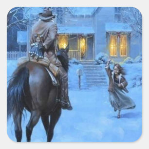 Vintage-Cowboy-Weihnachten Quadratischer Aufkleber