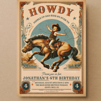 Vintage Cowboy Western Birthday  Einladung