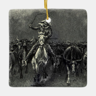 Vintage Cowboys, A Stampede von Frederic Remington Keramikornament