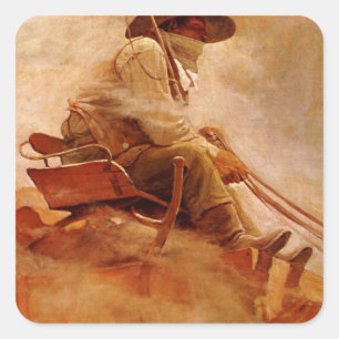Vintage Cowboys, Der Erzwagen von NC Wyeth Quadratischer Aufkleber