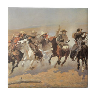 Vintage Cowboys, Ein Ansturm auf Holz von Remingto Fliese