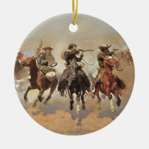 Vintage Cowboys, Ein Ansturm auf Holz von Remingto Keramik Ornament