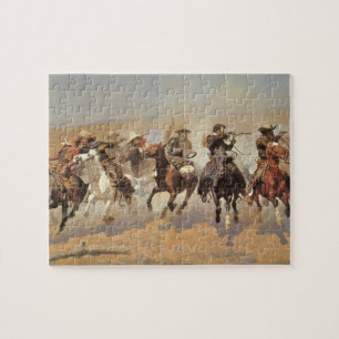 Vintage Cowboys, Ein Ansturm auf Holz von Remingto Puzzle