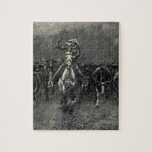 Vintage Cowboys, eine Stampede von Frederic Reming Puzzle