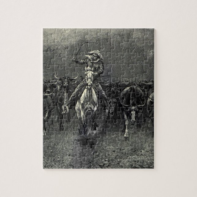 Vintage Cowboys, eine Stampede von Frederic Reming Puzzle (Vertikal)