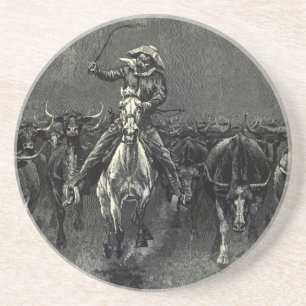 Vintage Cowboys, eine Stampede von Frederic Reming Sandstein Untersetzer