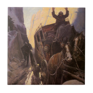 Vintage Cowboys, Halt im Canyon von NC Wyeth auf Fliese