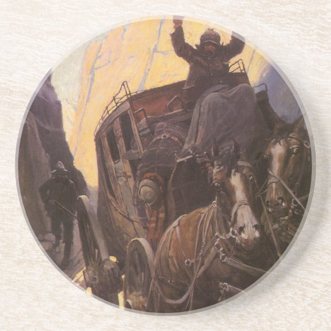 Vintage Cowboys, Halt im Canyon von NC Wyeth auf Sandstein Untersetzer (Vorne)