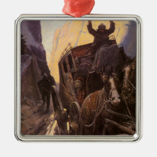 Vintage Cowboys, Halt im Canyon von NC Wyeth auf Silbernes Ornament
