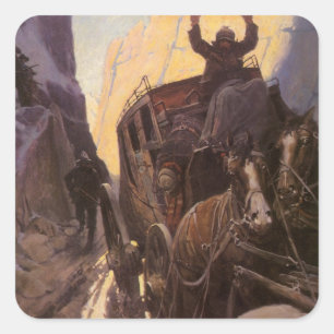 Vintage Cowboys, Halt im Canyon von NC Wyeth Quadratischer Aufkleber