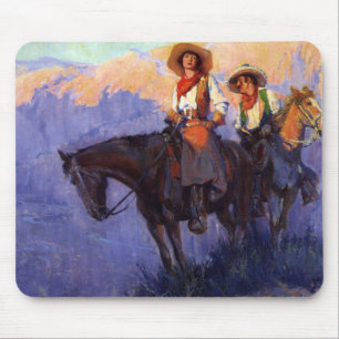 Vintage Cowboys, Mann und Frau auf Pferden, Anders Mousepad