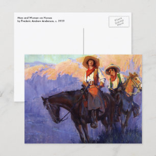 Vintage Cowboys, Mann und Frau auf Pferden, Anders Postkarte