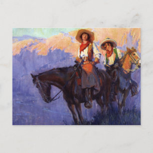 Vintage Cowboys, Mann und Frau auf Pferden, Anders Postkarte