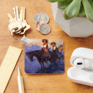 Vintage Cowboys, Mann und Frau auf Pferden, Anders Schlüsselanhänger