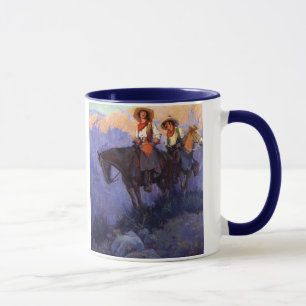 Vintage Cowboys, Mann und Frau auf Pferden, Anders Tasse