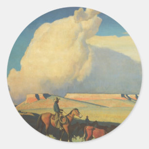 Vintage Cowboys, Open Range von Maynard Dixon Runder Aufkleber