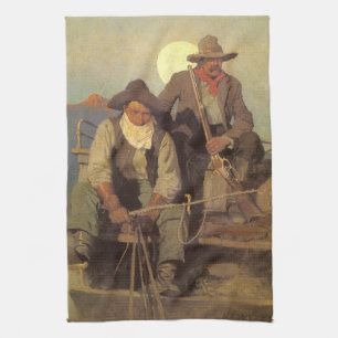 Vintage Cowboys, The Pay Bühne von NC Wyeth Geschirrtuch