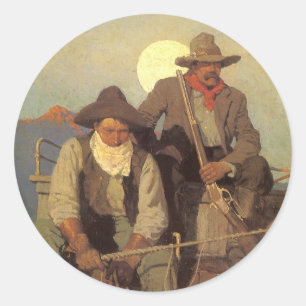 Vintage Cowboys, The Pay Stage von NC Wyeth Runder Aufkleber