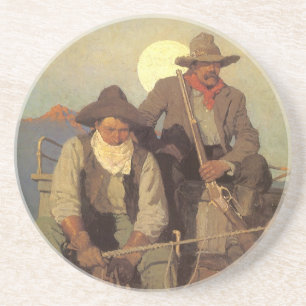 Vintage Cowboys, The Pay Stage von NC Wyeth Sandstein Untersetzer