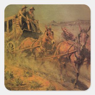 Vintage Cowboys, The Stage Coach von John Borein Quadratischer Aufkleber