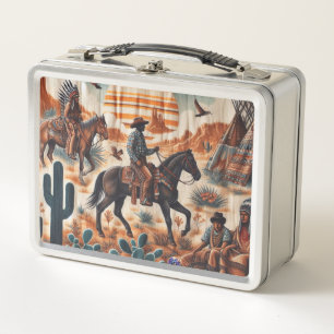 Vintage Cowboys und Amerikanische Ureinwohner Metall Brotdose