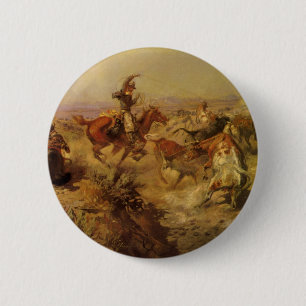 Vintage Cowboys, von CM Russell zu Boden gerissen Button