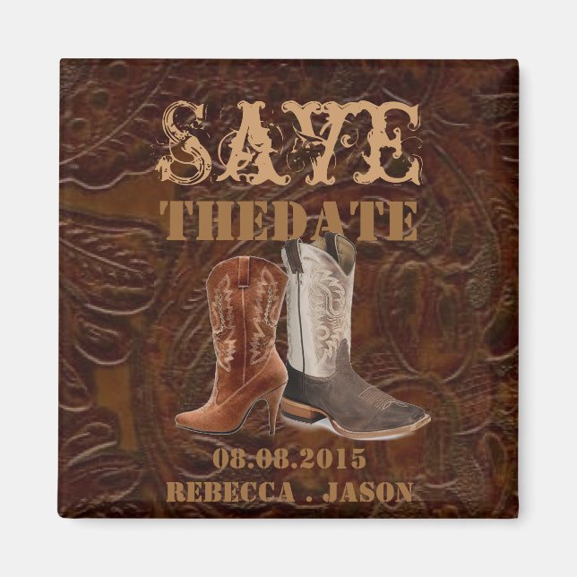 Vintage Cowboystiefel - Hochzeit Save the Date Magnet (Vorne)